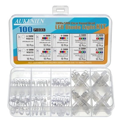 AUKENIEN 3MM 5MM Multicolor RGB LED Leuchtdioden   100 Stück Set für Bastler