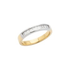 18ct 18k Two Tone Gold Baguette Cut Diamond Wedding Ring TDW 0.38ct Size N. New