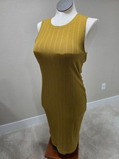 Sleeveless Mustard Yellow Ribbed Knit Bodycon Midi Dress