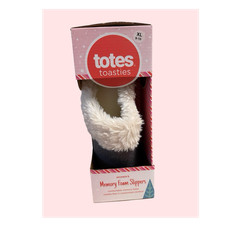 Totes Toasties Memory Foam Women's Slippers XL 9-10 Gray Faux Fur