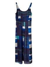 Ann Taylor Dress Petite Size 8P Blue White Geometric Colorblock Sleeveless Maxi