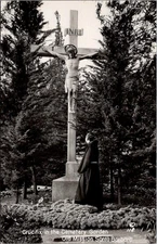 Crucifix in Cemetery, Old Mission, SANTA BARBARA California Real Photo Postcard