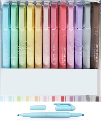 12 Farbige doppelseitige Textmarker-Set-Schulbedarf & mehr (verschiedene Farben)