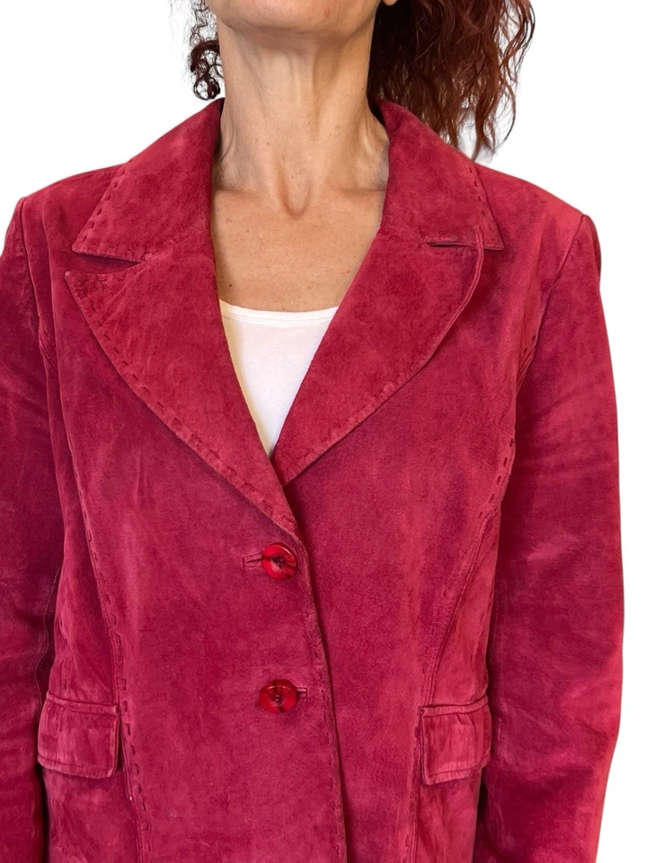 CHAQUETA BLAZER DE GAMUZA DE CUERO ROJO VINTAGE EXCLUSIVA DE NEIMAN MARCUS XL Foto 4 de 4