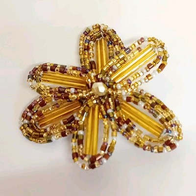 Signierte Joan Rivers Perlen Lagenlook Blumen Brosche in Gold Lila Grün usw. 7 cm