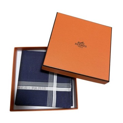 Hermes Navy Striped Handkerchief