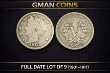 Lot 9 Liberty V Nickels 1901-1911 Full Dates US 5c Coin Collection