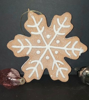 Gorgeous Gingerbread Snowflake Christmas Ornament w/ White Icing Details 