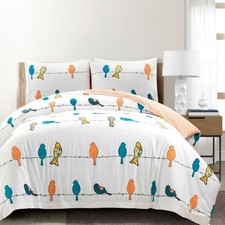 Rowley Birds Reversible Cotton Duvet Cover Set, 3 Piece Set, King, Multi - Co...