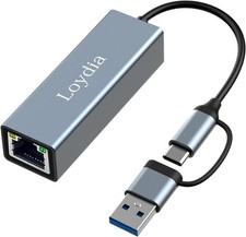 USB C to Ethernet Adapter, USB C + A 3.0 to RJ45 1000Mbps Gigabit LAN Adapter