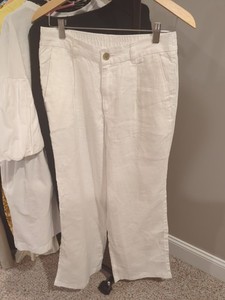 Women's White Linen Lands End Pants 6