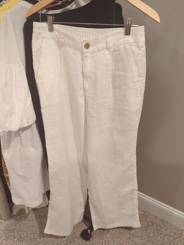 Women's White Linen Lands End Pants 6