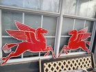 Vtg Set Large Mobil Mobilgas Pegasus Gas Oil Auto Service Station Porcelain Sign