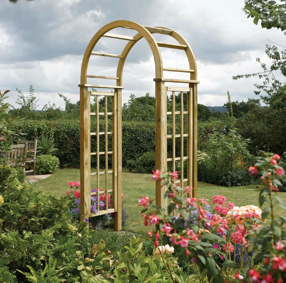 Rowlinson Heavy Duty Wooden Round Top Garden Arch with Lattice Pressure Treated