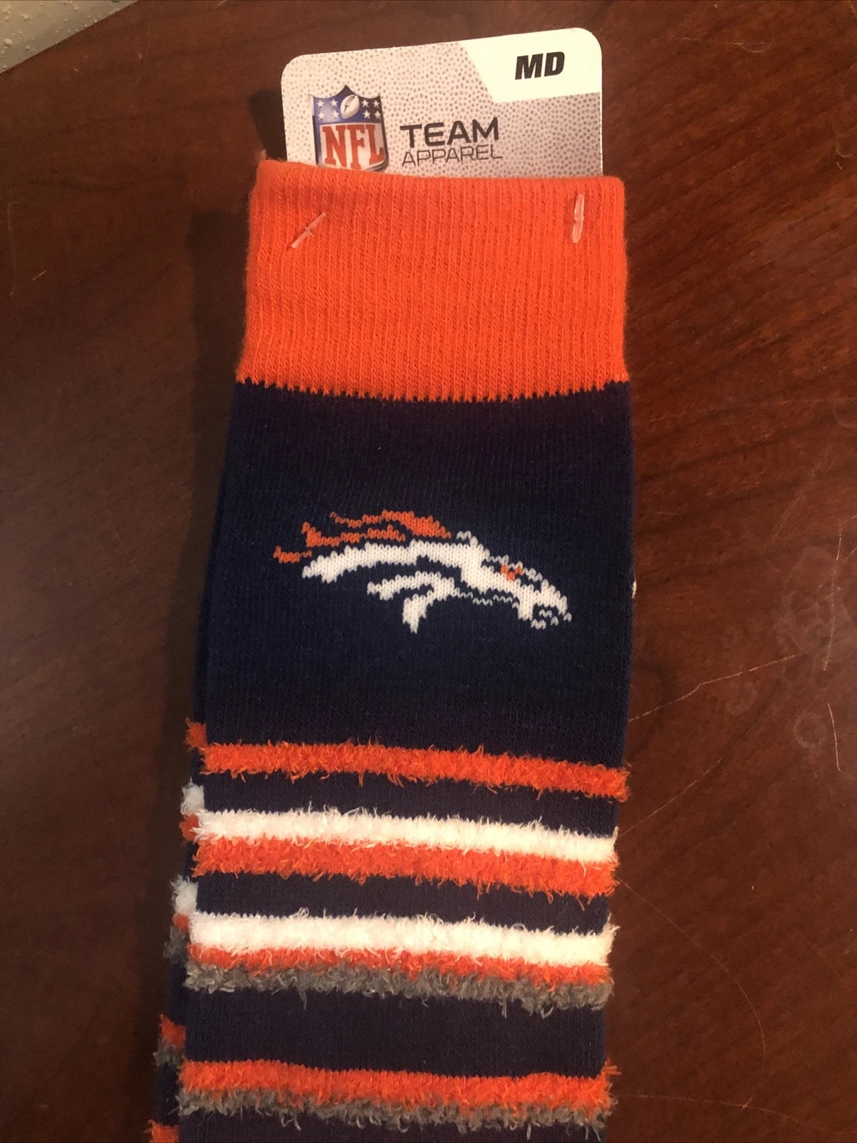 Medium football Denver Broncos Long Fuzzy Striped Socks
