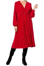 Nina Leonard Women's Twist Skirt Midi Dress Nina Red