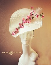 Aimee Fuller White Pink Royal Ascot Fascinator Kentucky Derby Hat Cherry Blossom