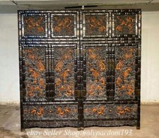 96" Old Chinese Padauk Red sandalwood Wood Dynasty Dragon Cupboard Cabinet Pair
