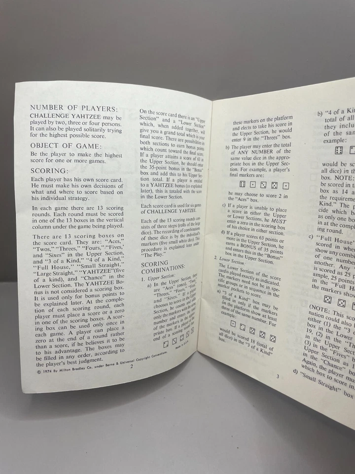 Vintage 1974 Challenge Yahtzee 12-page Instructions Instruction Booklet Guide - Image 4 of 4