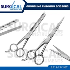 2 Pet Dog Cat Professional Grooming Hair Thinning Scissors 6.5" & 7.5" German Gr