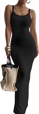Summer Bodycon Maxi Dress Sleeveless Casual Slim Fit Long Dress for Women 2025