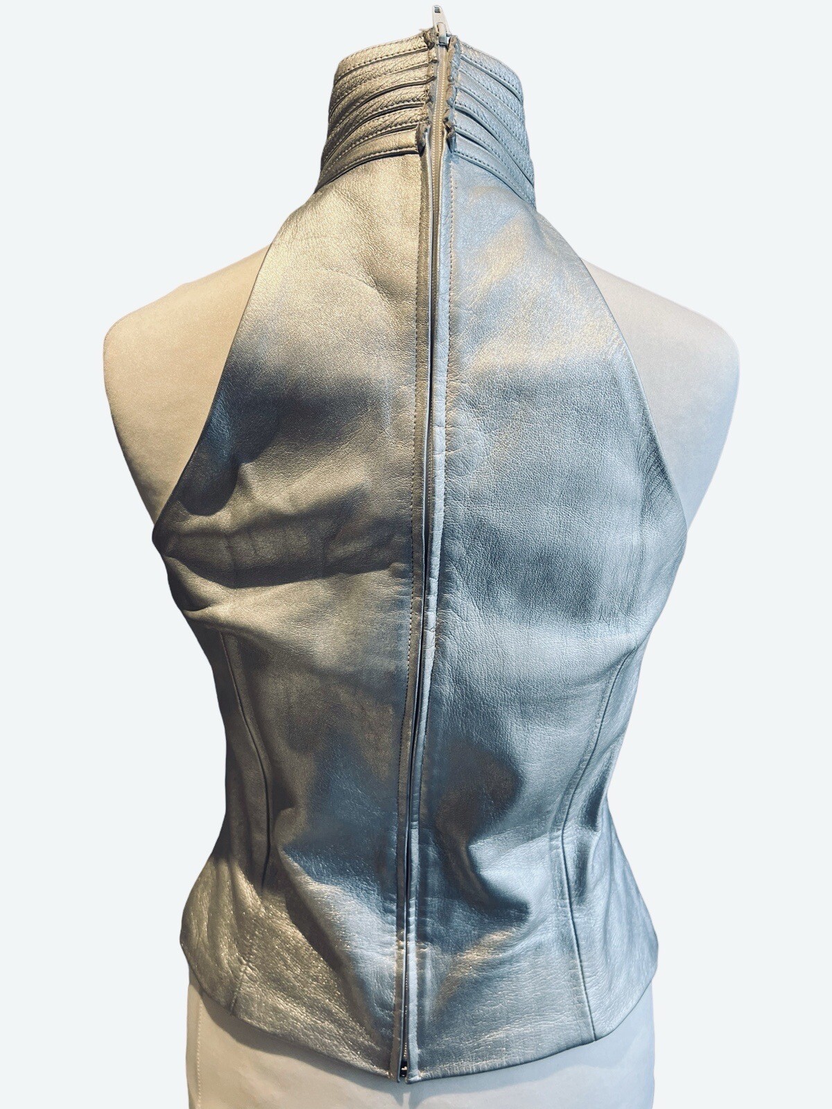 Jean Claude Jitrois Top Silver iconic highneck  Masai leather top 38FR Vtge Y2K image 4