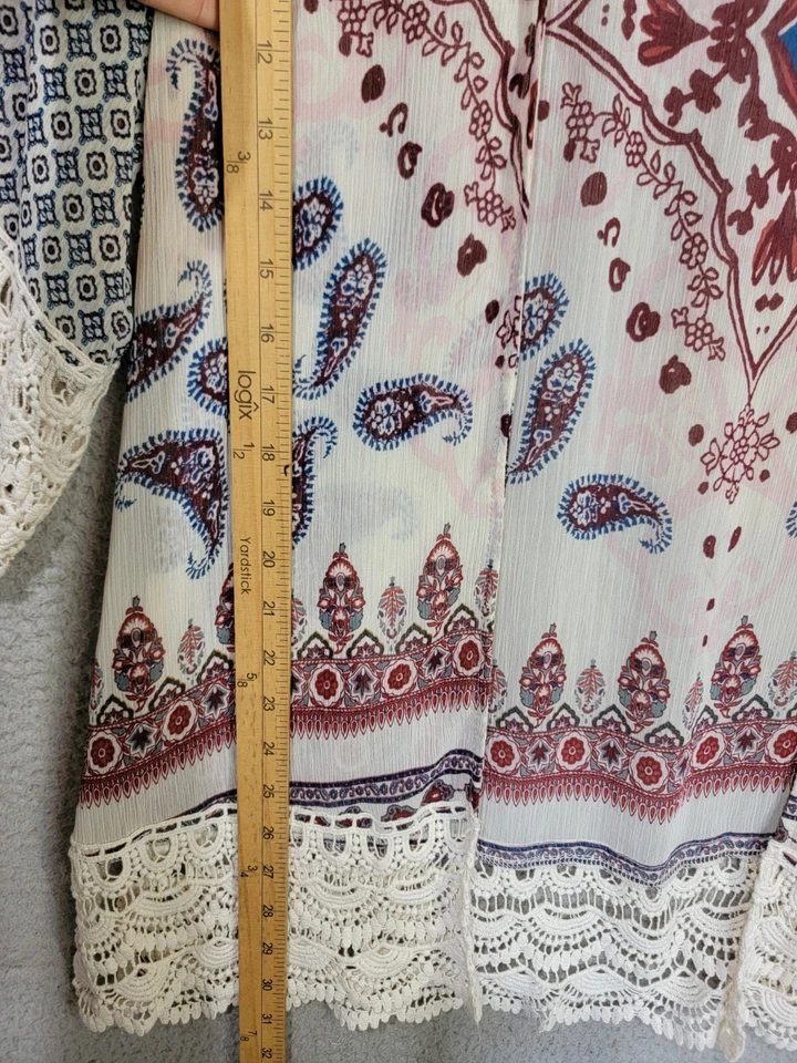 Jolt Kimono Open Cardigan Medium Crochet Trim Boho Duster Chiffon Paisley - Image 4 of 4