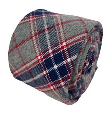 Frederick Thomas Designer light pale grey, navy  red check mens cotton tie