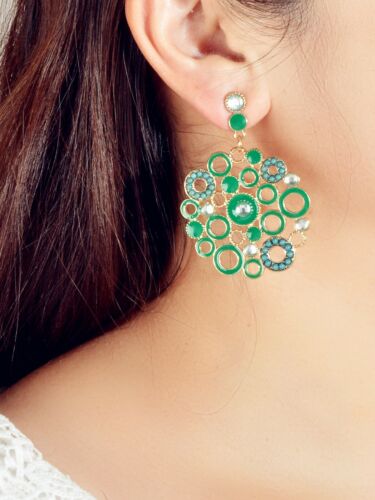 Female Jewellery Rhinestone Colorful Enamel Circle Chunky Party Holiday Earrings - Picture 1 of 29