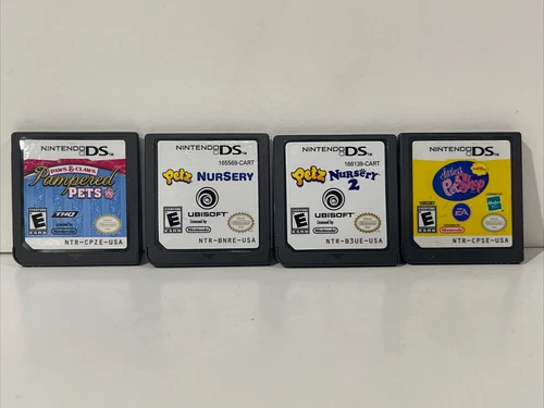 (LOT 4) Nintendo DS Pet Nursery 1&2 Littlest Pet Shop Paws and Claws Pampered