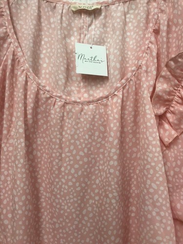 Womens Oddy Plus Size Top, Pink Polka Dot Ruffle Blouse, 3X - Picture 2 of 5