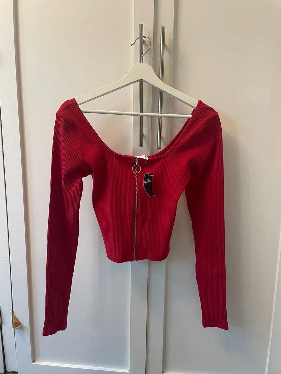 Hollister Women s Long Sleeve Red Crop Top Size M Brand New With