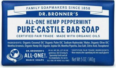 4 Pack Dr Bronners All One Hemp Peppermint Pure Castile Bars Soap w Organic Oils