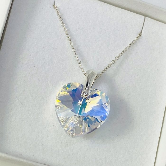 925 Silver 18mm AB Heart Necklace Pendant Gift Made With Swarovski Crystals