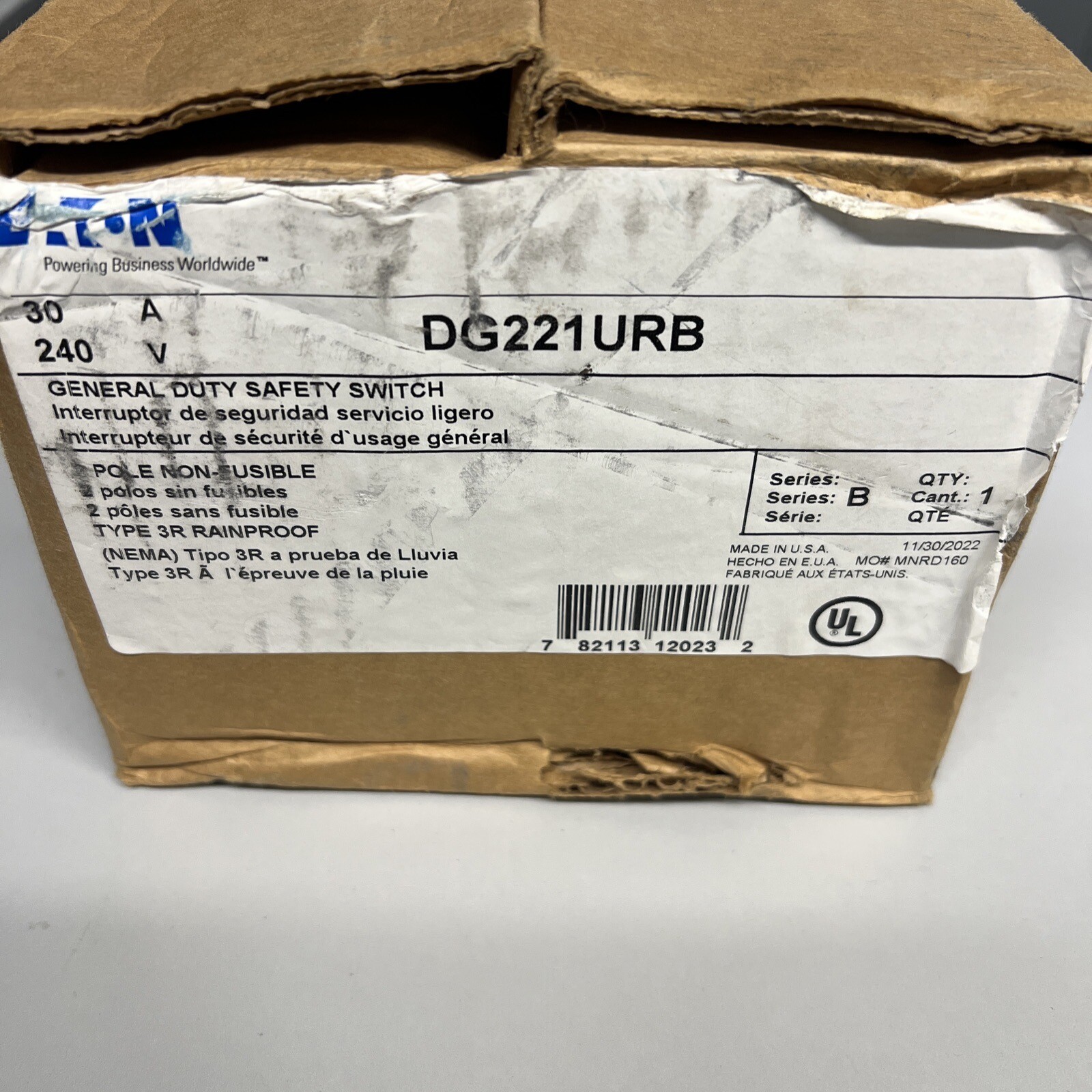 Eaton 30A 240V Heavy Duty Non-Fusible Safety Switch (DG221URB)