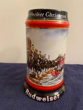 1992 Budweiser Holiday Collectors Christmas Series Beer Stein Mug Clydesdales