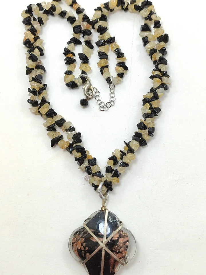 Collana Donna In Pietre Mix onice e Citrino L. 55 + Ciondolo In Onice  Mis.4 X 4 - Immagine 4 di 4