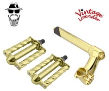 Vintage Lowrider Stem 2-Screw 22.2 Gold & Pedals Square Twisted 1/2" Gold
