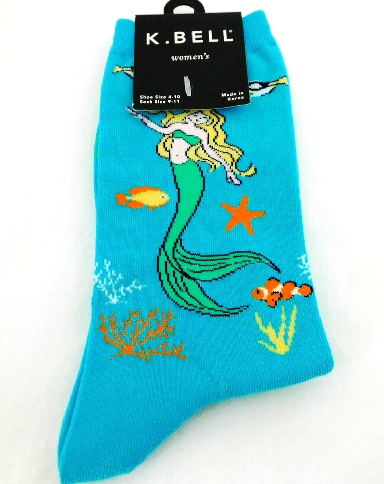 Calcetines Sirena Turquesa Sea Life Damas Largo Redondo Mezcla Algodón K Bell Foto 2 de 4