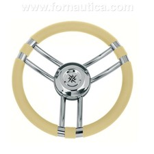 VOLANTE BARCA GOMMONE 3 RAZZE INOX E POLIURETANO COLORE AVORIO Ø 35 CM - T21A/35