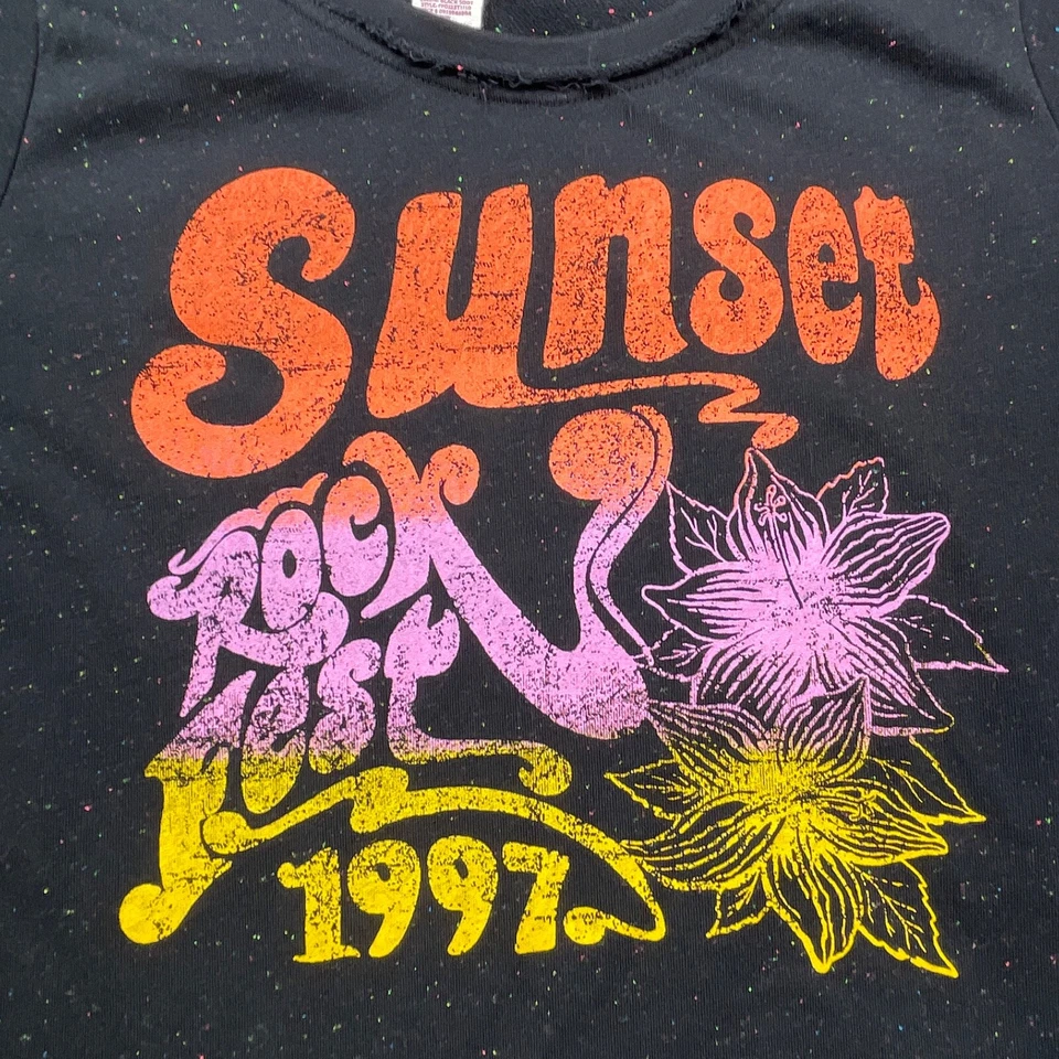 Sunset Rock Fest 1997 Shirt Girls Extra Large Black Speckled Crop Cuffed Sleeve - Image 2 of 4
