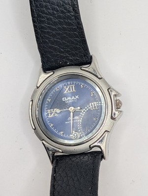 Qmax Crystal Quartz Mens Watch Waterproof Blue Dial New Battery Working