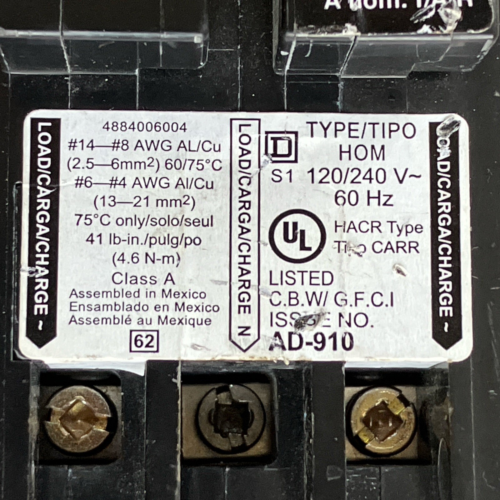 Square D Homeline HOM250GFI 2 Pole 50 Amp Plug In HOM250GFIC GFI Breaker