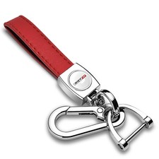 Dodge SRT-8 Logo in White Red Leather Loop-Strap Chrome Hook Key Chain