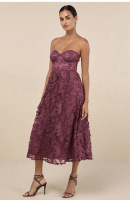 Lulus Purple Embroidered Strapless Midi Dress SMALL