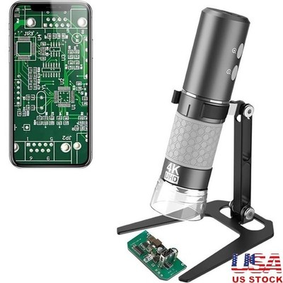 WiFi USB Digital Microscope 50x to 1000x 4K Camera 8 LED Endoscope PC Mobile