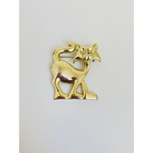 Vintage Bright Gold Walking Cat Brooch Pin Large Cartoon Animal Pet Lover Gift