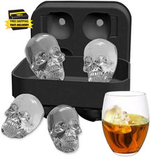 Molde de Hielo Calavera 3D Flexible Silicona Cubo de Hielo Molde para Fabricar Moldes Bandeja, 4 Calaveras Gigantes, r