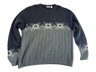 Vintage North Crest Wool Sweater Crewneck Green Snowflake Pattern Mens Size XXLT