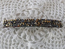 METALLIC GOLD DARK GRAY RHINESTONE 3 3/8" LONG FRENCH CLASP HAIR BARRETTE